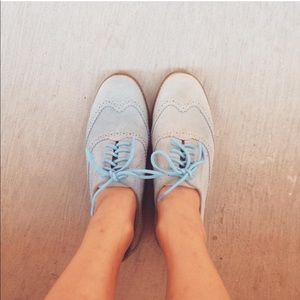 Anthropologie Fortress of Inca Blue Suede Oxfords